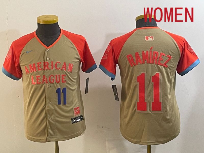 Women Cleveland Indians #11 Ramirez Orange All star 2024 Nike MLB Jersey style 4->women mlb jersey->Women Jersey